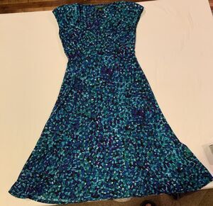 Lauren Ralph Lauren Dress Fit & Flare Womens 2 Blue Multicolor Cap Sleeve V Neck